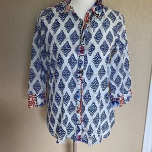 Orientique Naturally Australian graphic button down shirt Sz US5 AU12
